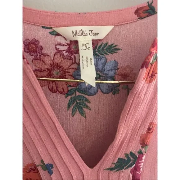 Matilda Jane Let’s Go Out Peach Floral Pleated Dress- small - Picture 3 of 7